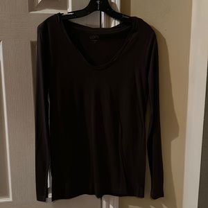 Loft, Long Sleeve U Neck, Brown, Shirt